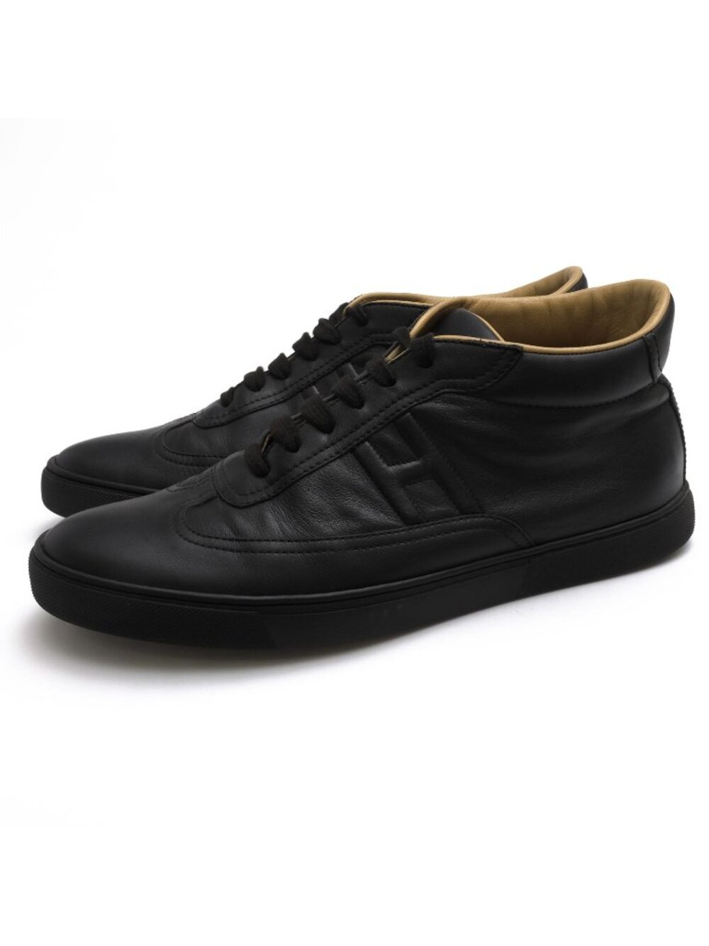 Hermes Sneakers High Cut Leather Black H Logo
